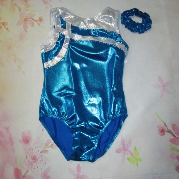 Leotard New Size MC 8-10 or LC 12-14 Gymnastics Blue Pink Metallic Balera - Picture 5 of 8